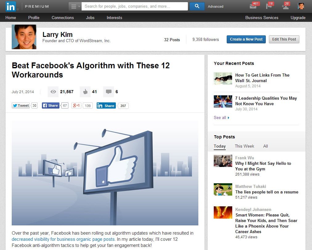 Increase traffic to your website Larry Kim LinkedIn profile
