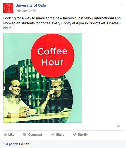 Screenshot of a Facebook post from the University of Oslo advertising a student event with no link to additional content.