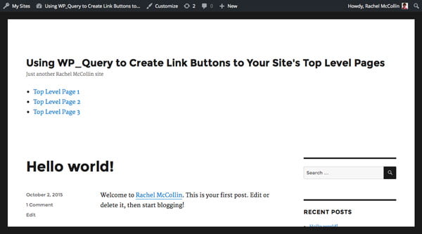 Image: https://cms-assets.tutsplus.com/uploads/users/227/posts/24967/image/front-page-with-links.jpg My sites front page with links to top level pages in a list in the header