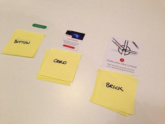 Three larger components labeled with suggested names on Post-it notes.