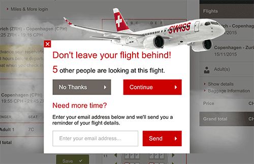 Zurich Air prompt a little pop-up if they assume that you are about to abandon the purchase.
